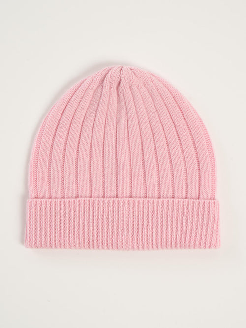 Bonnet côtelé pour enfant, en cachemire rose  – vue de dessus