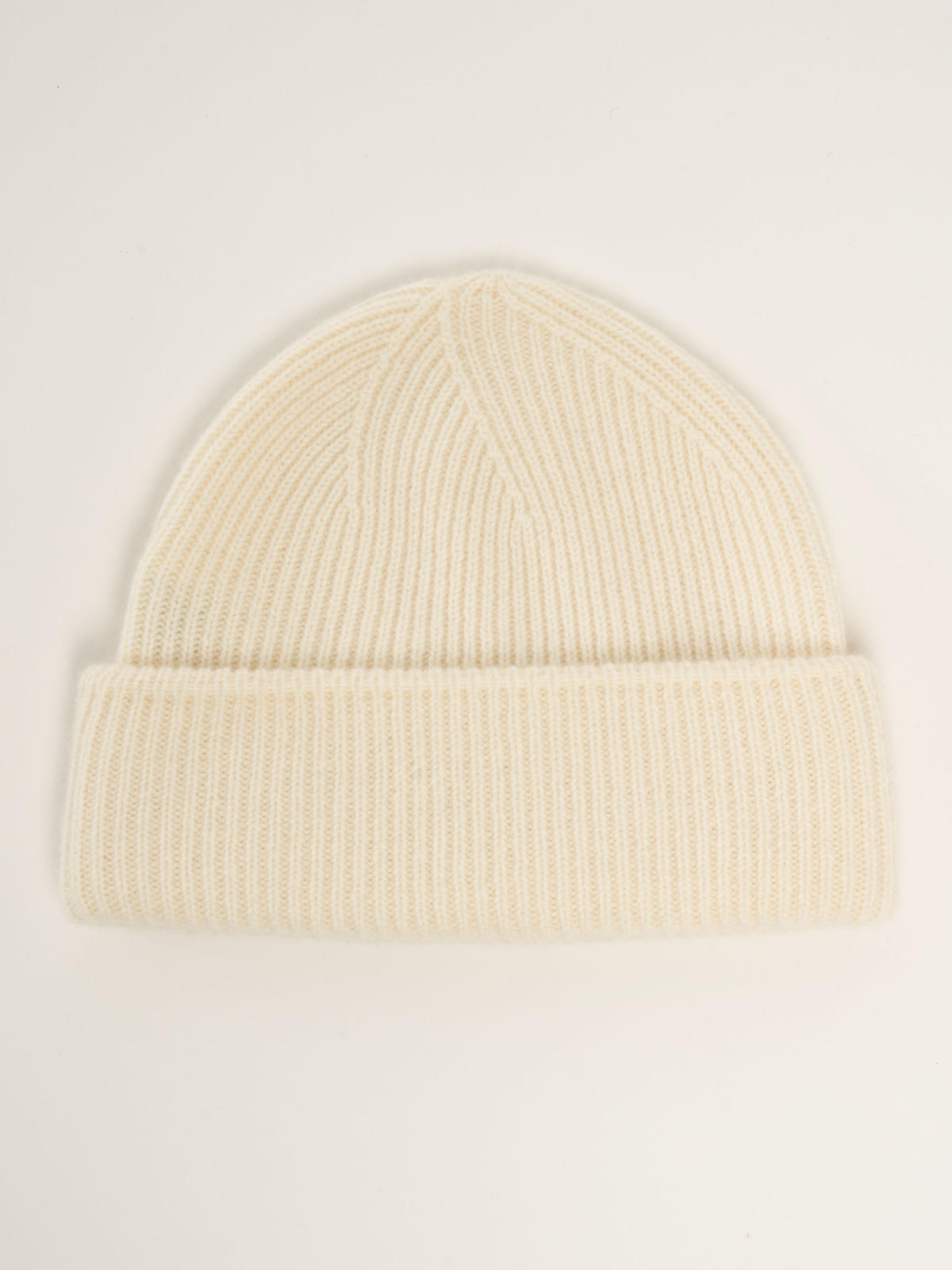 Bonnet côtelé mixte, en cachemire blanc  – vue de dessus
