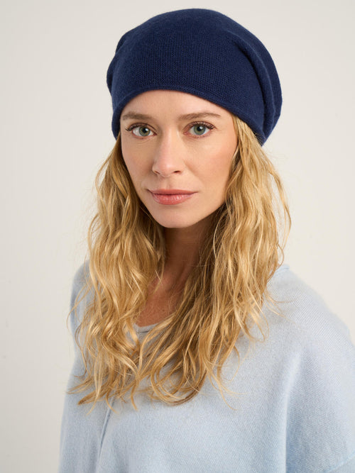 Bonnet steppes mixte, en cachemire marine  – vue de face