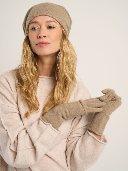 Bonnet steppes mixte, en cachemire marron  – vue de face