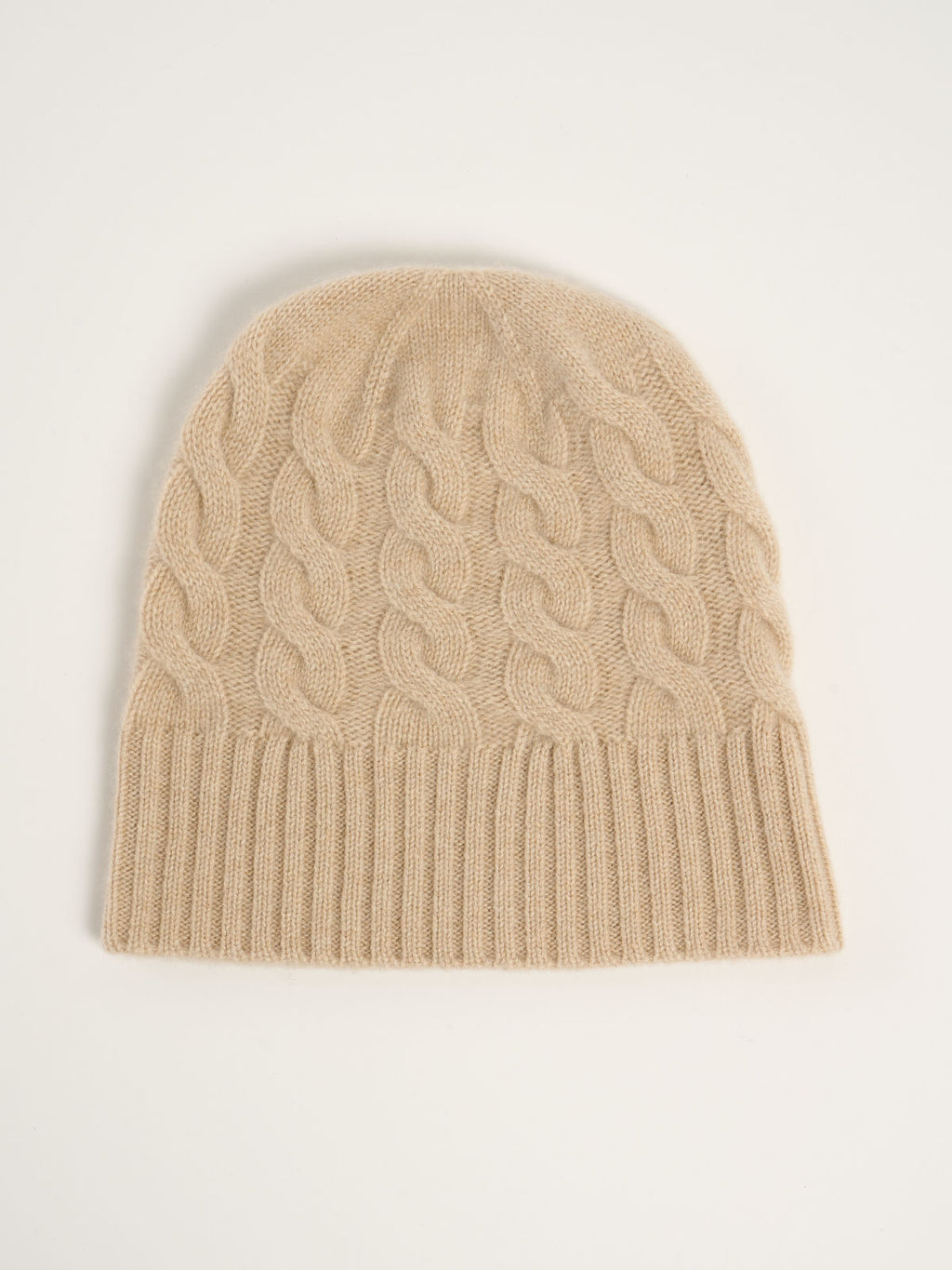 Bonnet torsadé mixte, en cachemire beige  – vue de dessus