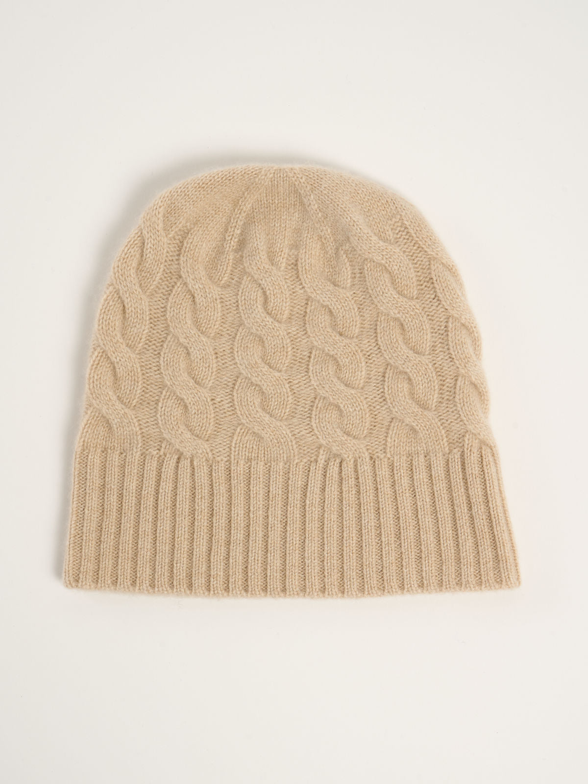 Bonnet torsadé mixte, en cachemire beige  – vue de dessus