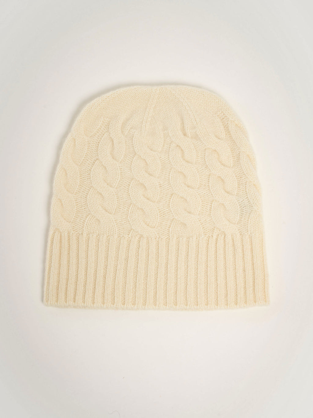 Bonnet torsadé mixte, en cachemire blanc  – vue de dessus