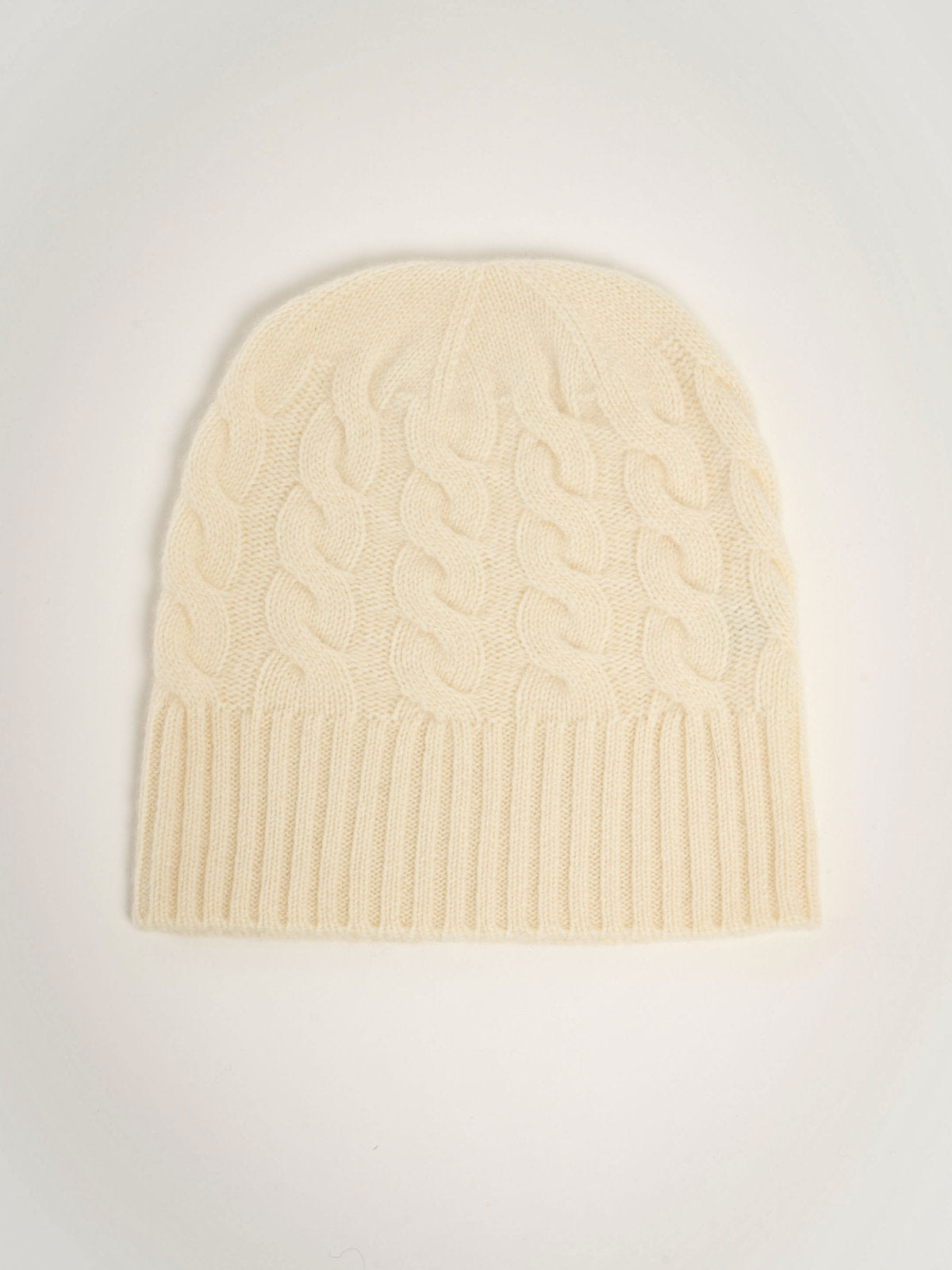 Bonnet torsadé mixte, en cachemire blanc  – vue de dessus