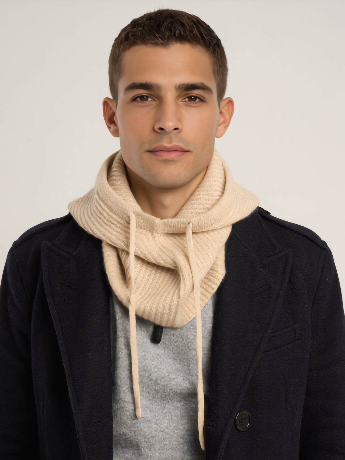Cagoule côtelée mixte, en cachemire beige  – vue de face