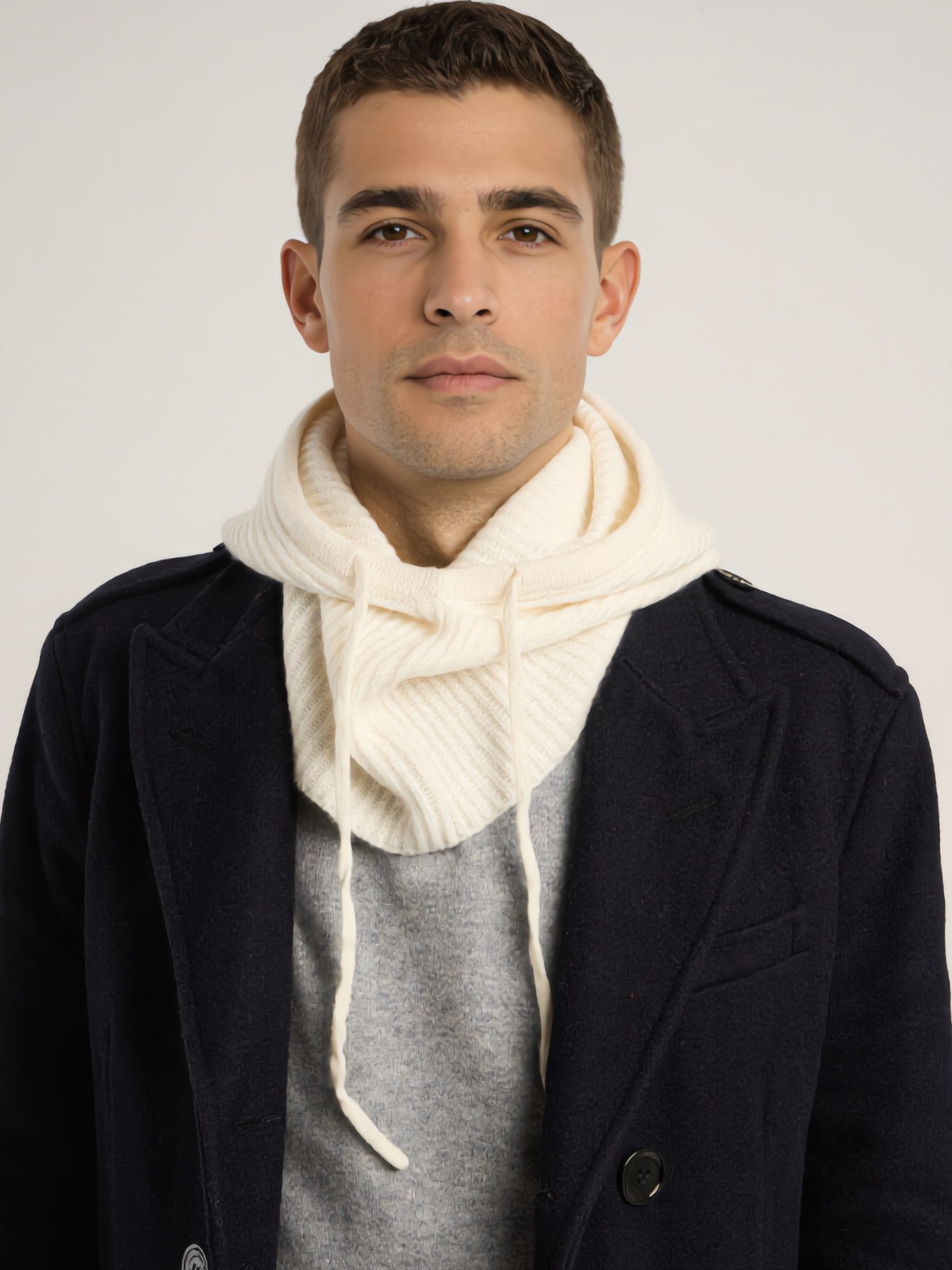 Cagoule côtelée mixte, en cachemire blanc  – vue de face