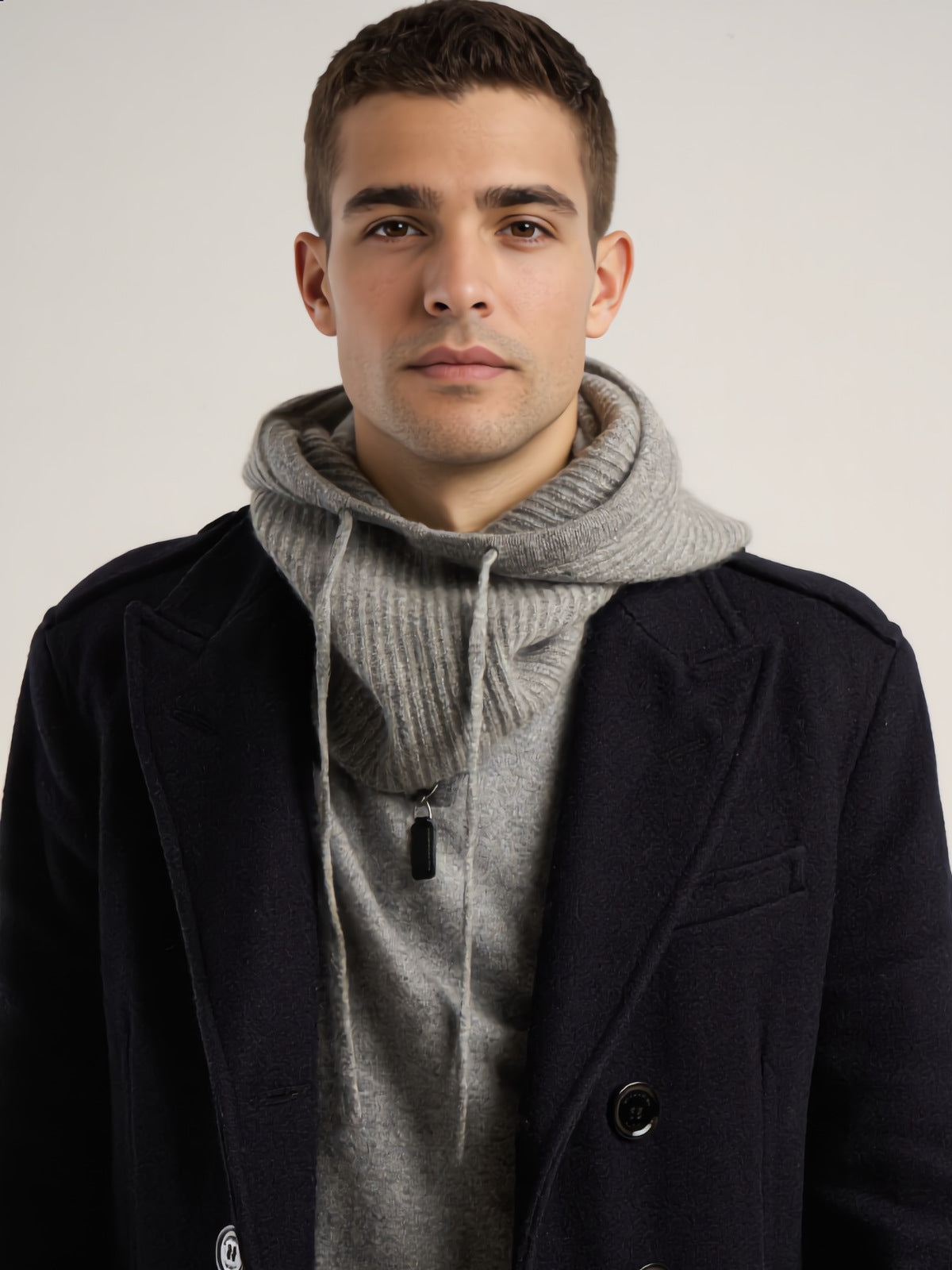Cagoule côtelée mixte, en cachemire gris moyen  – vue de face