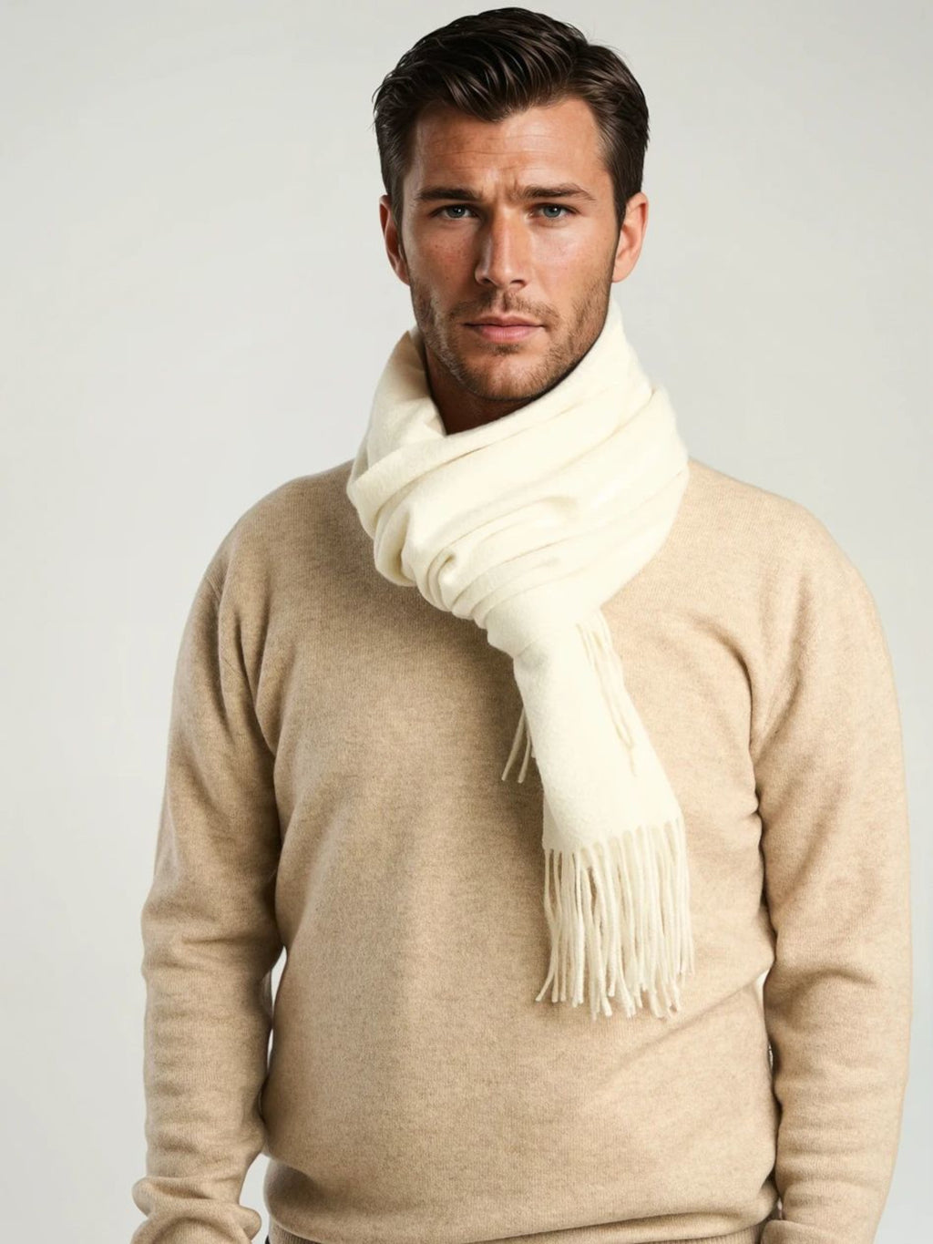 Echarpe classique mixte, en cachemire blanc  – vue de face