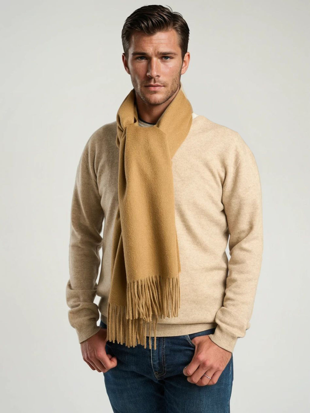 Echarpe classique mixte, en cachemire camel  – vue de face