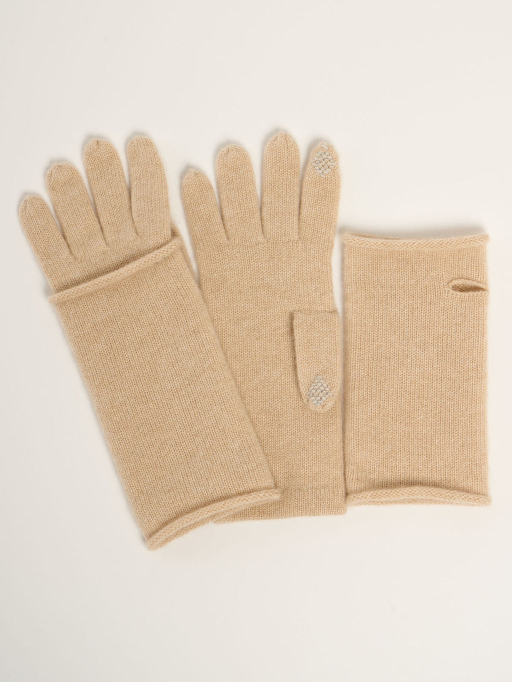 Gants mitaines pour femme, en cachemire crème  – vue de dessus