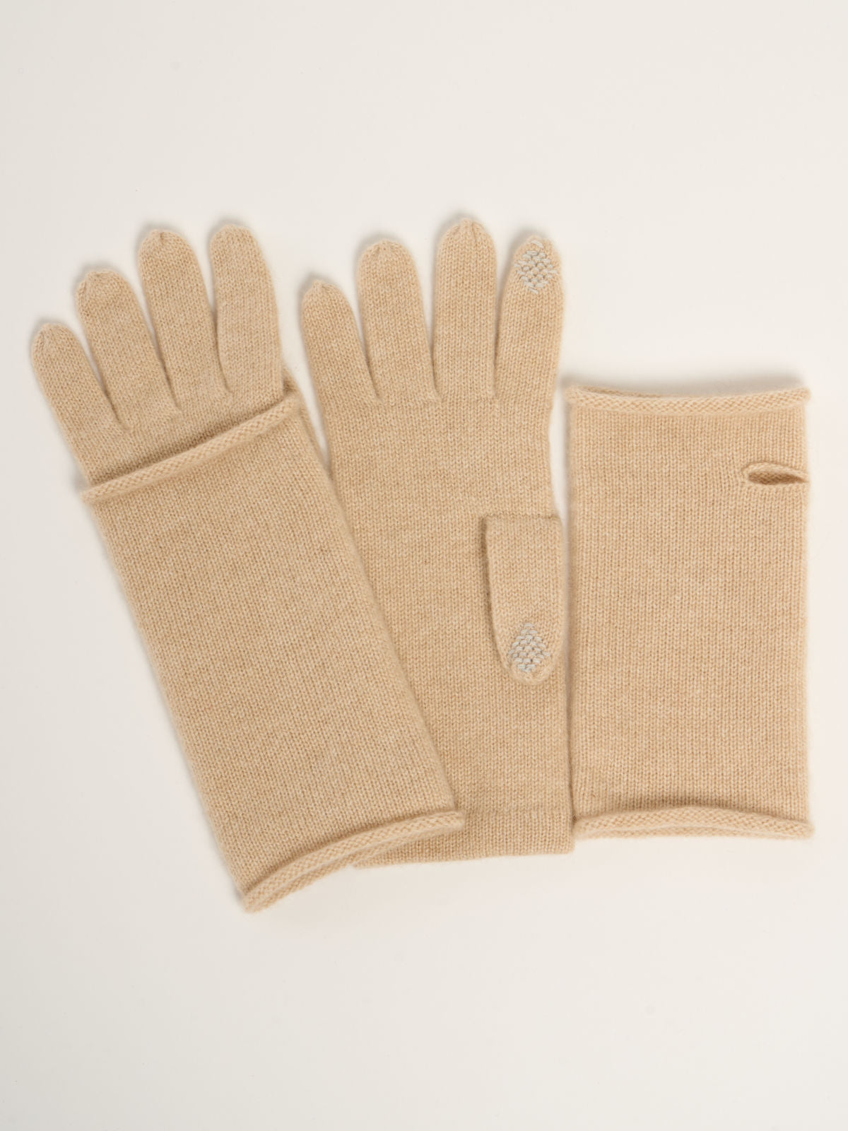 Gants mitaines pour femme, en cachemire crème  – vue de dessus