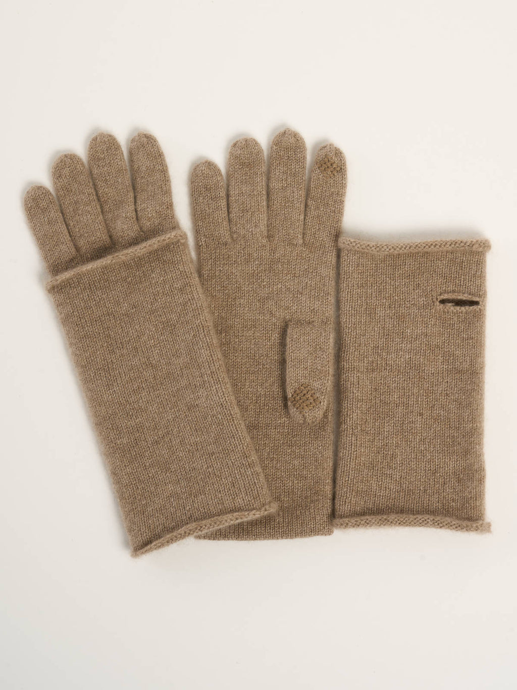 Gants mitaines pour femme, en cachemire marron  – vue de dessus