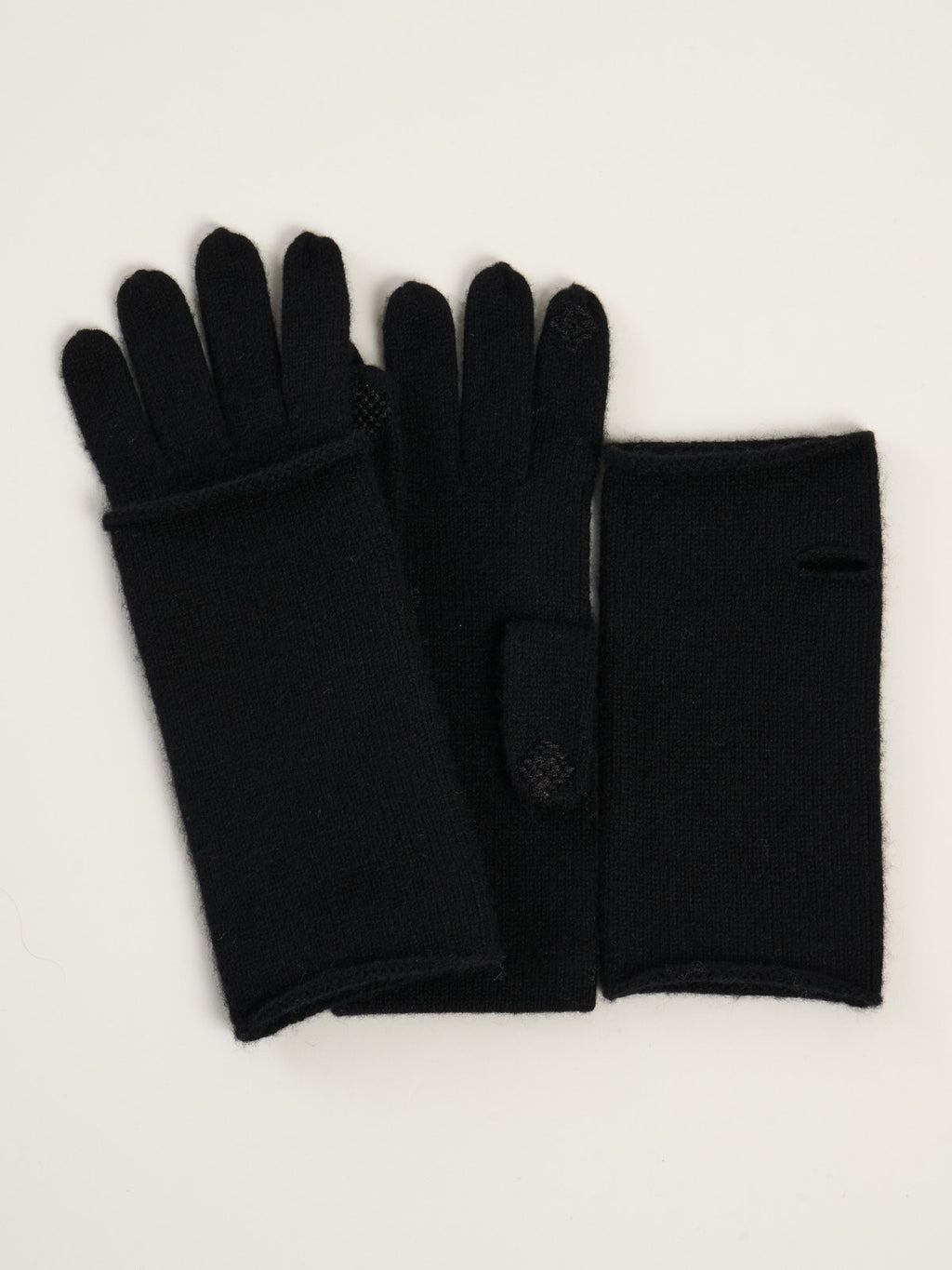 Gants mitaines pour femme, en cachemire noir  – vue de dessus