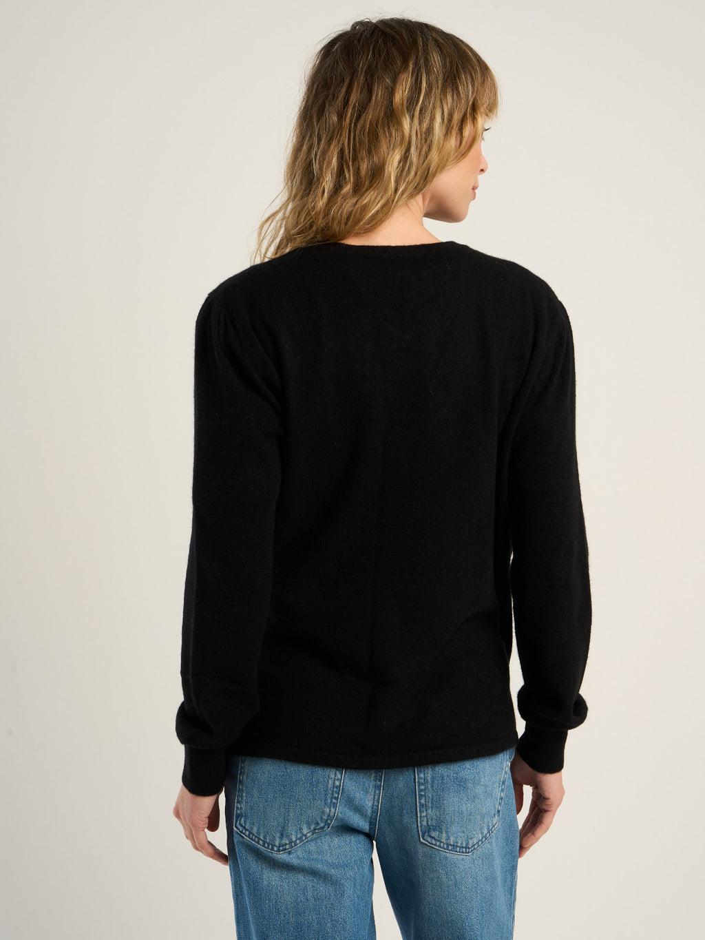 Gilet cache cœur pour femme, en cachemire noir  – vue de dos