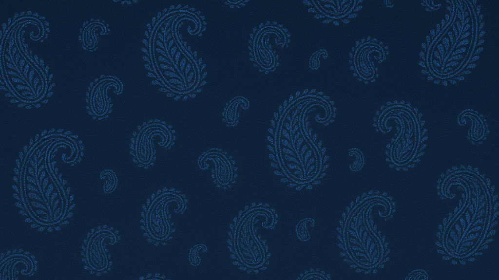Motifs boteh sur fond bleu, illustration page Notre Histoire