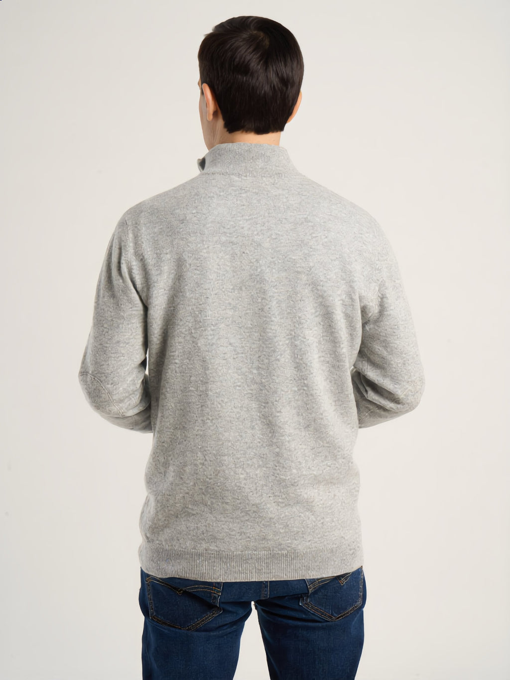 Pull col camionneur pour homme, en cachemire gris clair  – vue de dos